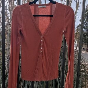 Wilfred Terracotta Button-Down V-Neck Top